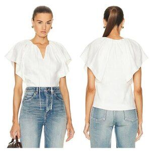 NWT Jonathan Simkhai Sandy Abstract Embroidery Pleated Blouse White Size: Large